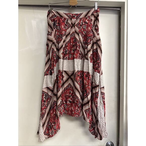 Free People Skirt Size 8 Paradise Printed High-Low Maxi BoHo Pimento Combo Red - Picture 2 of 7